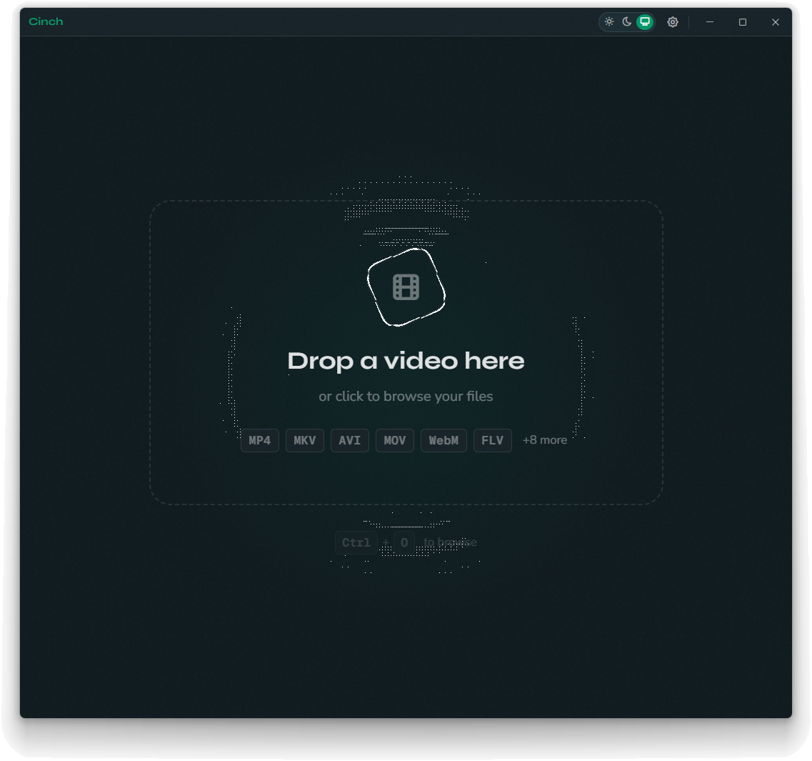 Cinch's drop zone with a list of supported video formats