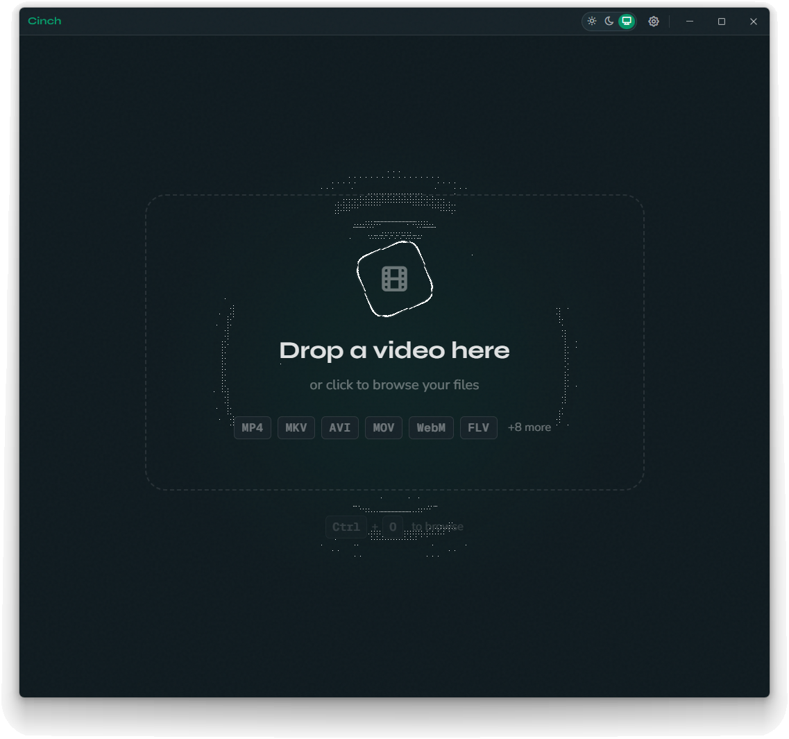 Cinch's drop zone with a list of supported video formats