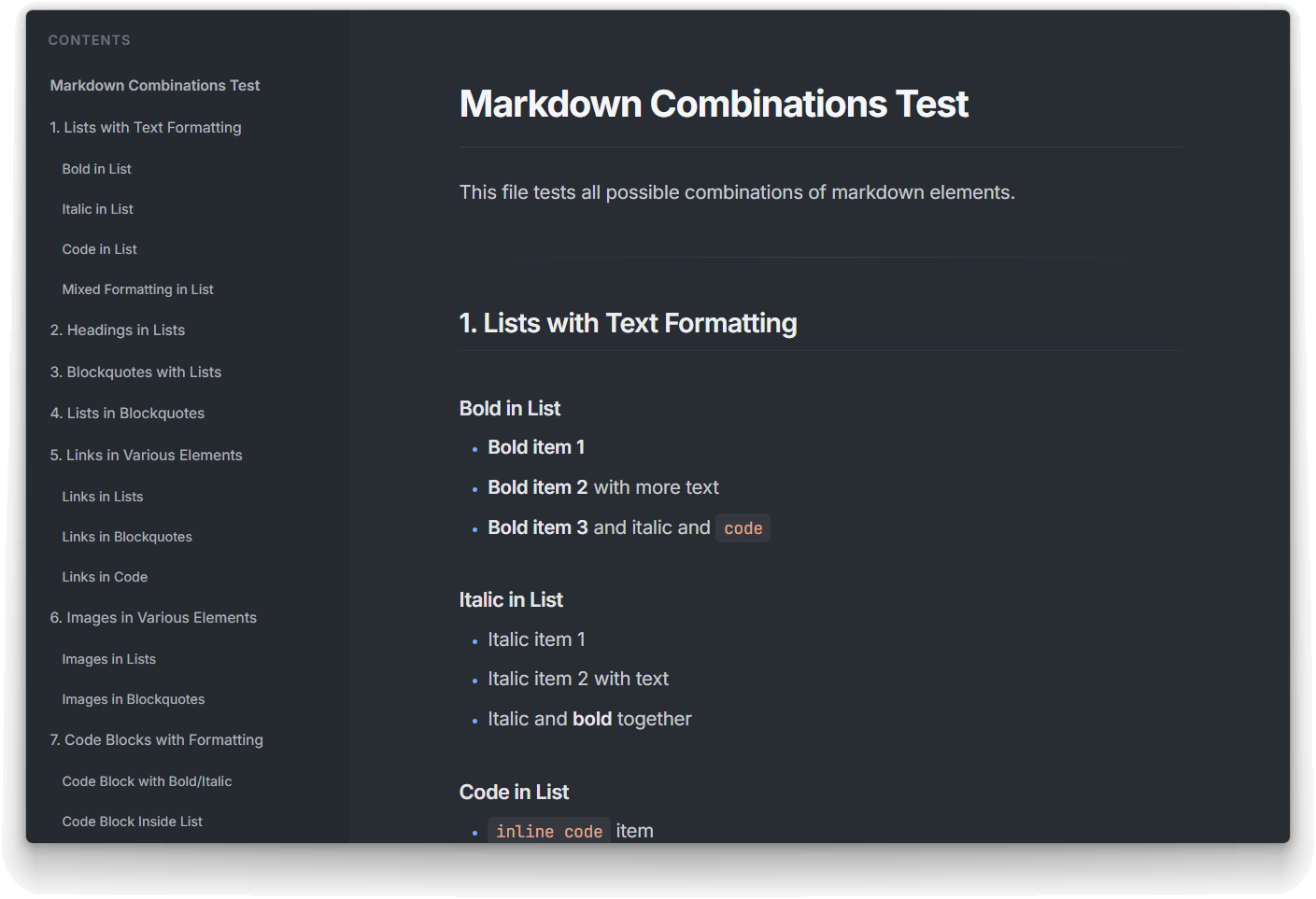 Vesper with table of contents sidebar open